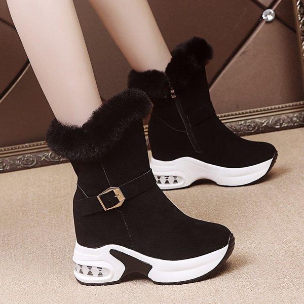 

boots leather ankle women winter shoes platform high heels woman black 2021 warm fur ladies snow boot
