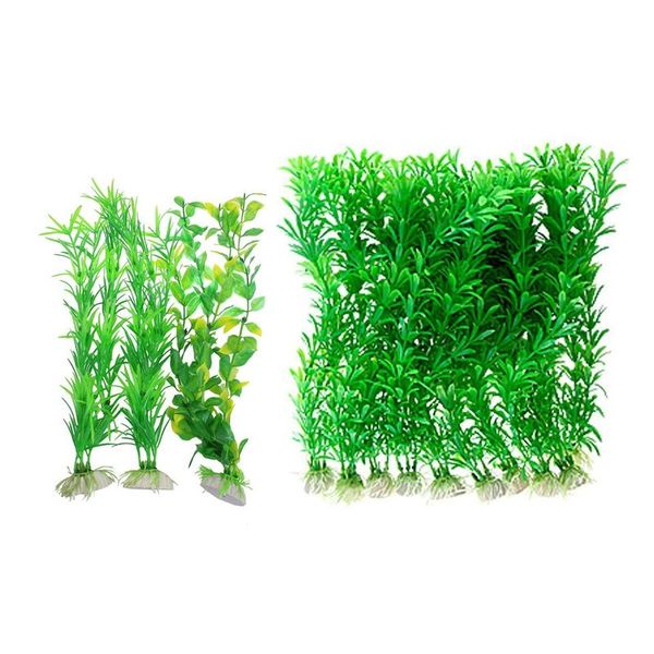 

decorations 3 pcs aquarium fish tank yellow green plastic artificial plants 13.8 inch height & 10x