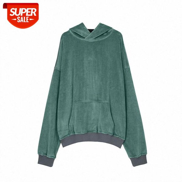 

hip-hop kanye retro velvet hooded sweater men and women loose hoodies hoodie net red #jq52, Black