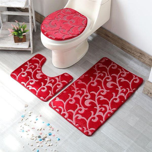 

bath mats mat 3 piece set bathroom pad toilet non-slip foot cover door absorbent