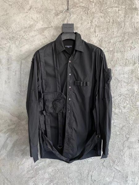 

men's casual shirts men raf belted long sleeve black shirt, White;black