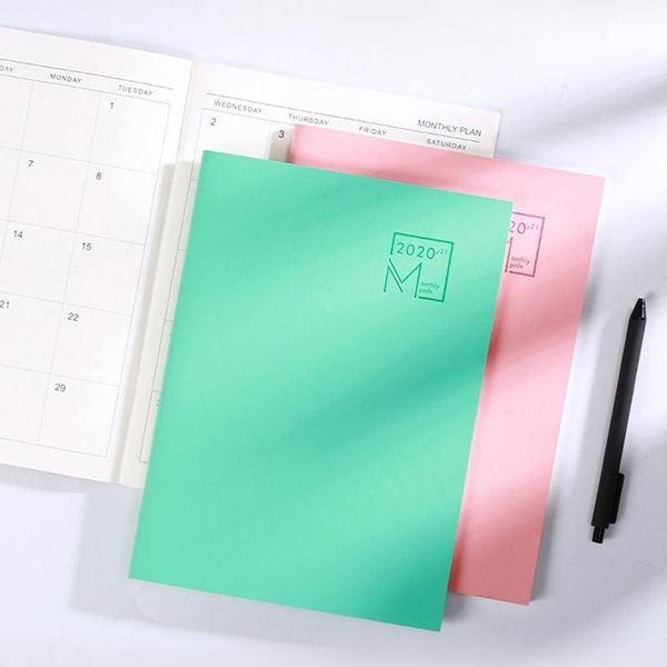 

notepads 2021 year calendar monthly planner months diary leather notebook personal agenda organizer business office stationery b5, Purple;pink