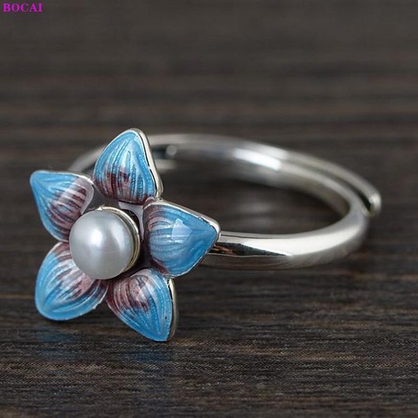 

cluster rings real s925 sterling silver for women thai personality simple handmade small flower cloisonne jewelry, Golden;silver