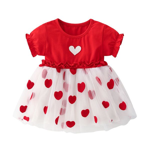 Nova moda de verão crianças roupas bebê menina vestido 1-4 anos vermelho amor de gaze algodão de manga curta vestido de natal q0716