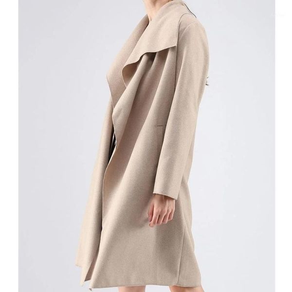 

women's wool & blends wepbel stitching woolen cardigan coat solid color women long sleeve lace up jackets casual female fashion outwear, Black