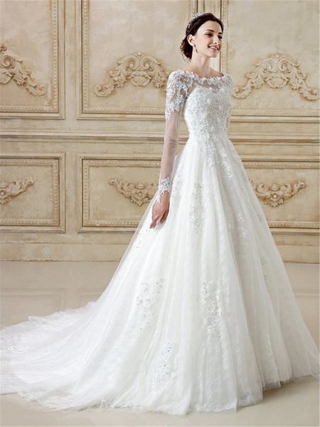 

new vintage 2021 lace wedding scoop appliques long sleeves a line bridal gowns vestidos de mairee ckvn, White