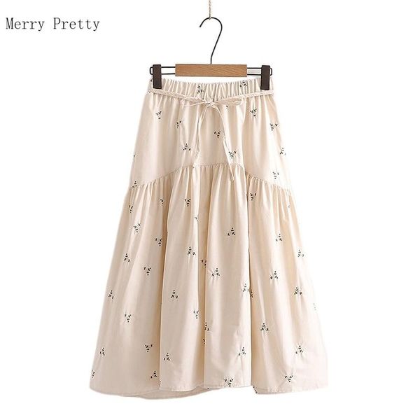 

skirts floral embroidery lace up women pleated 2021 summer high elastic waist korean fashion preppy style ladies a-line skirt, Black