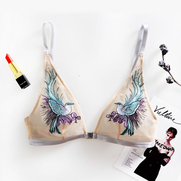 

bralette ultra-thin front button wireless bra triangle cup embroidery gauze bra y19070201, Red;black