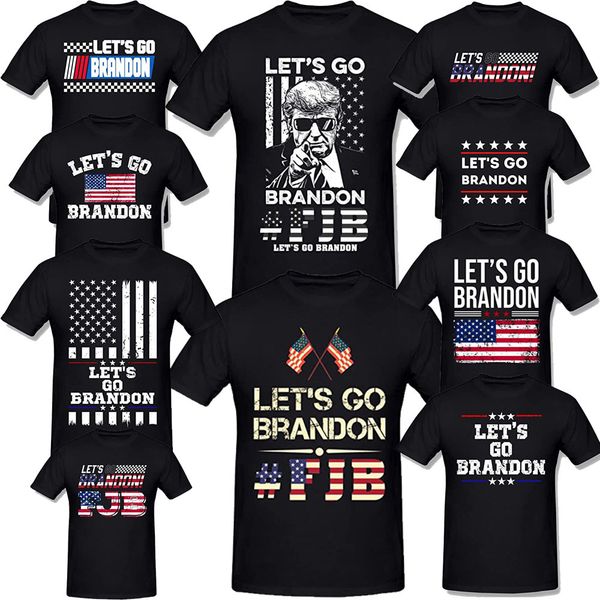 

lets go brandon letter black t-shirt american flag printing casual short-sleeved t-shirt sports t-shirt men and women can wear, White;black