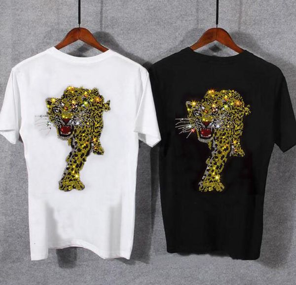 

2021 new men's short sleeve rhinestone fashion soft business casual drill tshirt tees rfhc, White;black