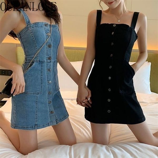 

oceanlove denim solid dress women spring chic korean sweet elegant high waist vestidos fashion bodycon dresses 14883 210309, Black;gray
