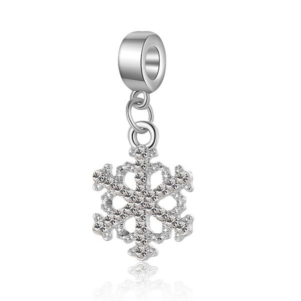 

fit pandora charm bracelet winter white crystal snowflake dangle pendant european silver bead charms beads diy snake chain for women bangle, Black