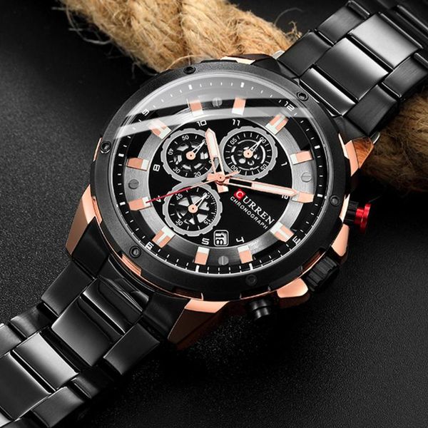 

wristwatches curren luxury quartz watches for mens casual chronograph and date clock brand male black, Slivery;brown