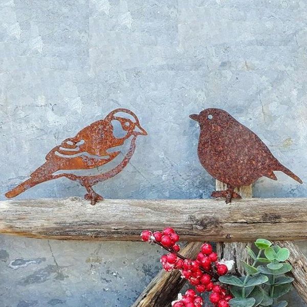 

garden decorations 1pcs rusty metal bird silhouettes fence sparrow robin birds outdoors decoration ornament