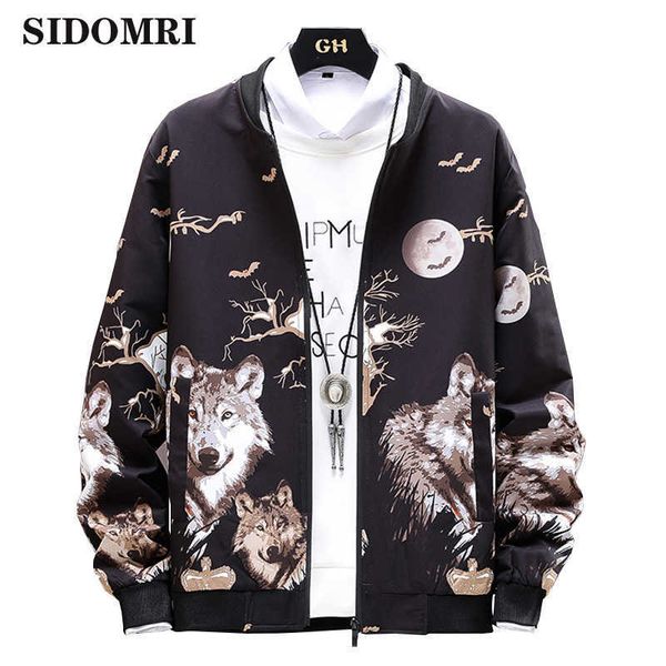 

male jacket casual wolf style mens overcoat letter print zip up men jacket spring autumn brand windbreaker slim fit coats x0621, Black;brown