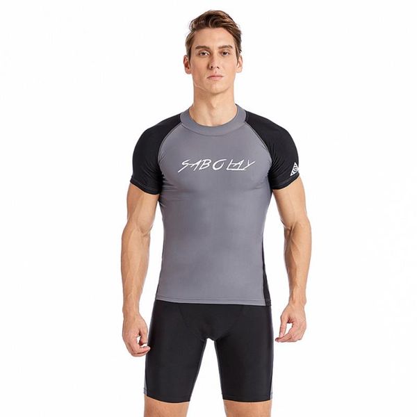 

one-piece suits men rash guard lycra quick dry swimsuit surf sunscreen uv protection suit tight beach shirt short trunk