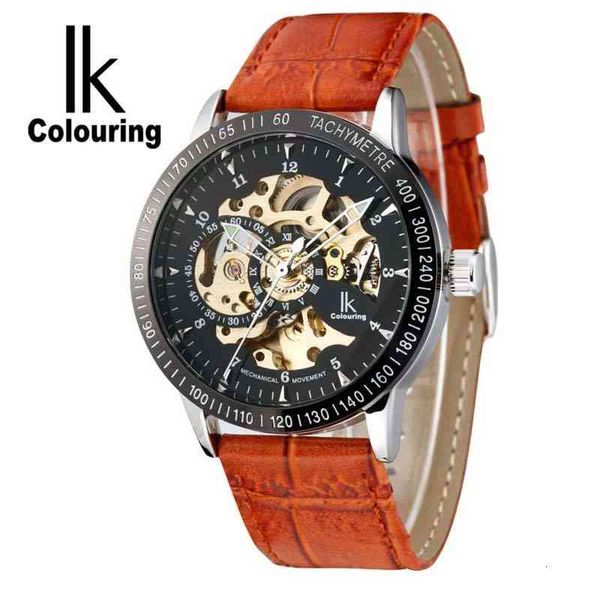 

original gentlemen watch hollow i fashion mechanical leather band business relogio masculino, Slivery;brown