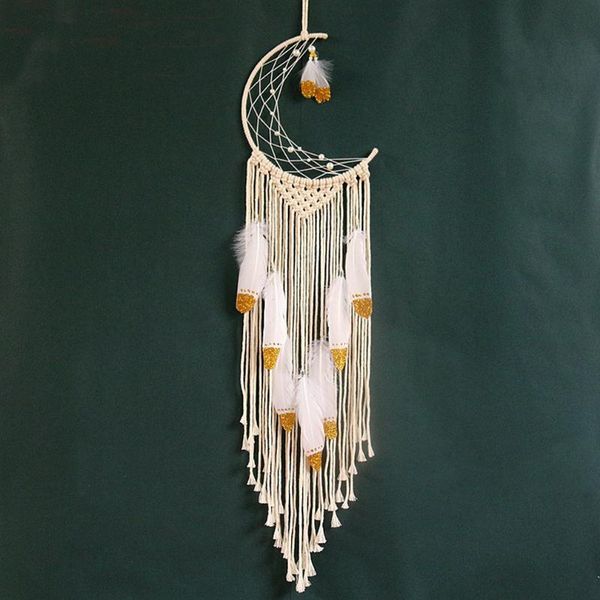 

hand-woven moon dream catchers with feather nordic style wall hanging tapestry for home decoration