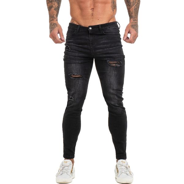 

men slim fit ripped mens jeans big and tall stretch black men jeans for men distressed elastic waist zm144, Blue