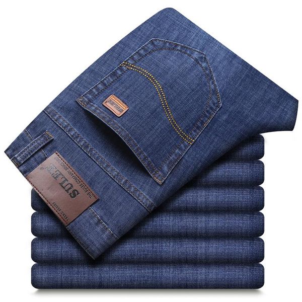 

men's jeans 5-style regular fit korean business fashion casual straight denim trousers autumn winter male brand stretch pants, Blue