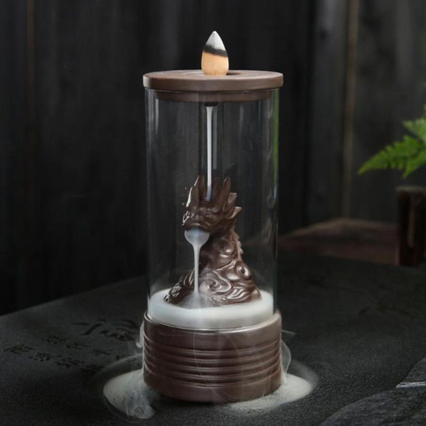 

fragrance lamps dragon carving backflow incense burner ceramic teahouse censer decoractive waterfall holder retro sandalwood 2022