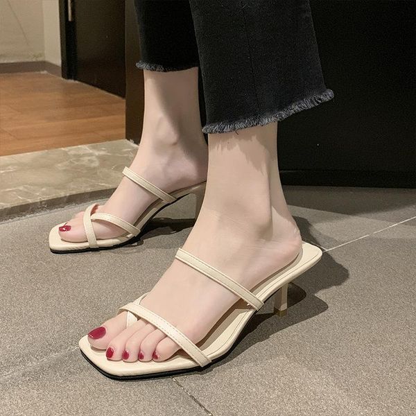 

slippers high-heeled shoes lady ladies' luxury slides slipers women med thin designer soft 2021 summer rubber fashion microfiber, Black