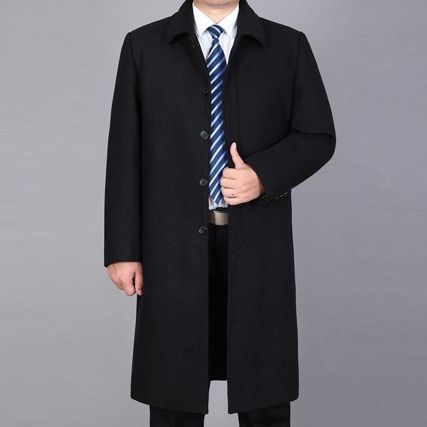 

men's trench coats wear cloth coat lapel men long woollen middle-aged, Tan;black