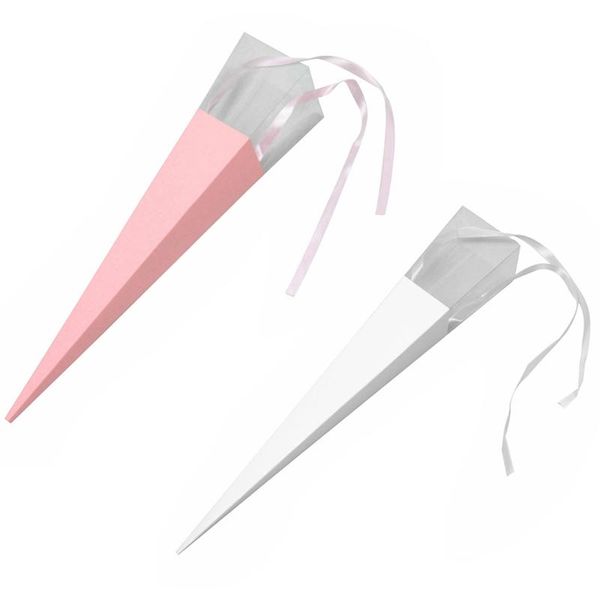 

gift wrap 50pcs exquisite flower box packing list rose holder pvc triple-cornered with ribbon (white&pink)