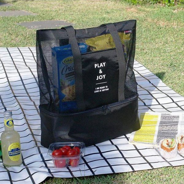 

storage bags mesh lunch box bag for women fashion picnic food keep cold tote kids school breakfast