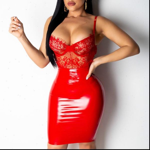 

women dress lace pvc patchwork bodycon wet look pu clubwear evening package hip night red blue black dating clothing, Black;gray