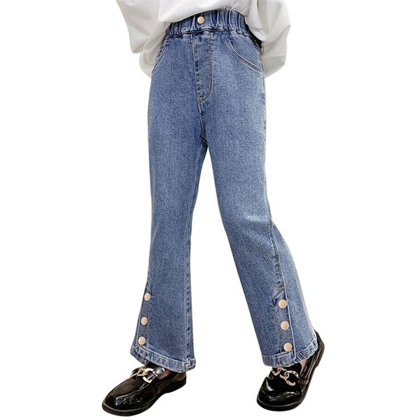 

jeans for girls button fly kids solid color children spring autumn clothes 6 8 10 12 14 210528, Blue