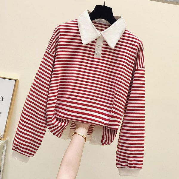 

2021 new spring autumn ladies loose striped women shirt elegant leisure fashion female pullovers, White