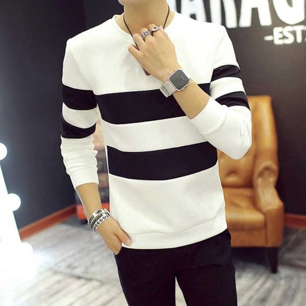 

in great demandspring goods autumn men printed long-sleeved t-shirt teen round neck stripe bottom fashion casual men's clothing, White;black