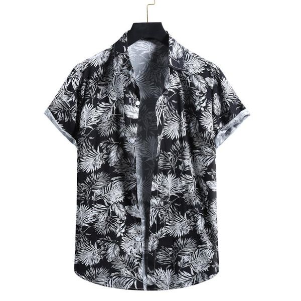 

men's casual shirts 2021 arrival camicias hawaiian beach one button wild printed short-sleeve blouses, White;black