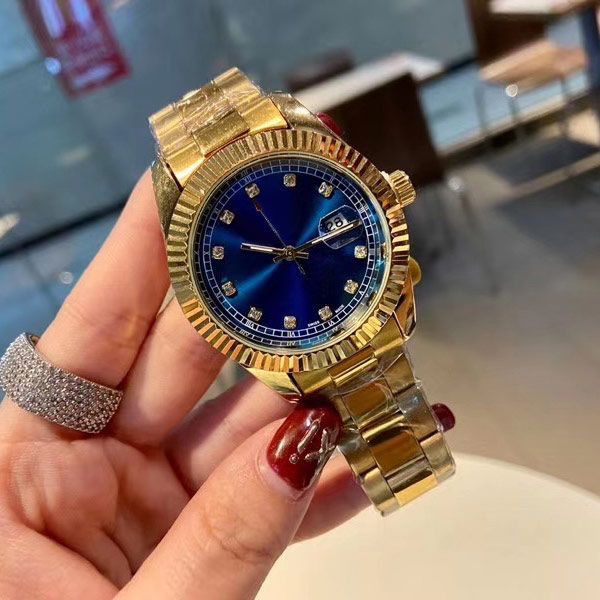 

mens women watches brand 36mm diamond dial stainless steel band wristwatches water resistant quartz watch swatch, Slivery;brown