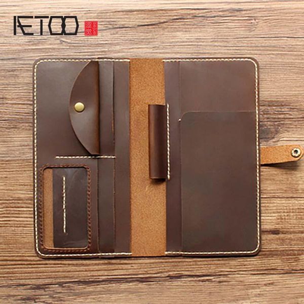 

wallets aetoo leather multi-functional handmade wallet, large-capacity travel card bag, with buckled wallet, Red;black