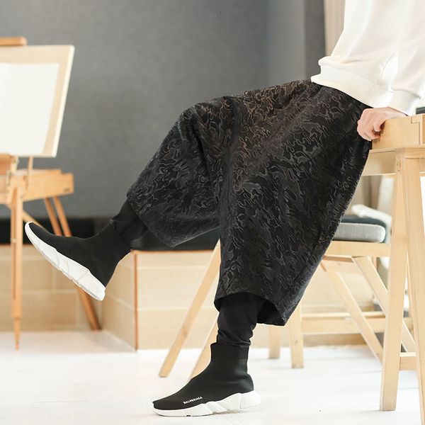 

2021 man chinese style cross-pants autumn winter new graphic printed trousers fashion streetwear male clothing 2x1u, Black