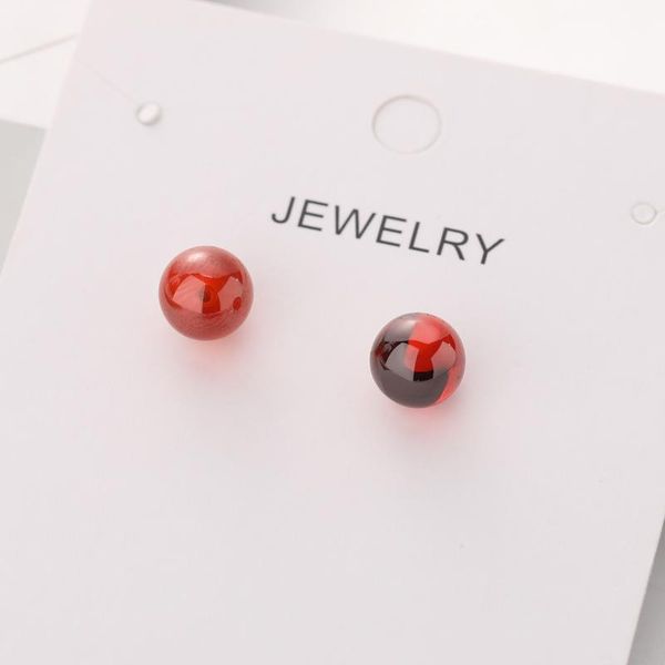 

stud korean natural garnet zircon earnails female round red beads simple fashion earrings sen style art, Golden;silver