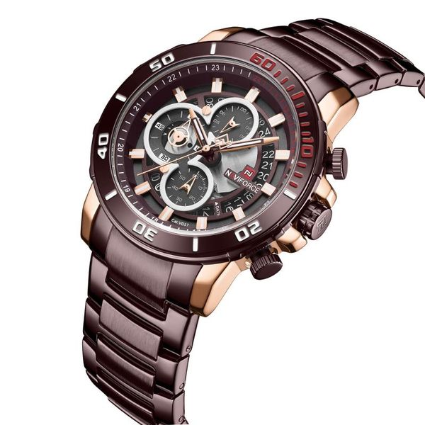 

wristwatches watch creative student men's business casual quartz waterproof three-eye six-pin steel band fashion watc, Slivery;brown