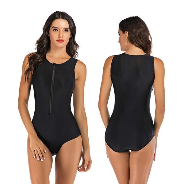 

one-piece suits aonihua women's athletic one piece sleeveless swimsuit zipper bathing suit rash guard tummy control surfing beachwear 7