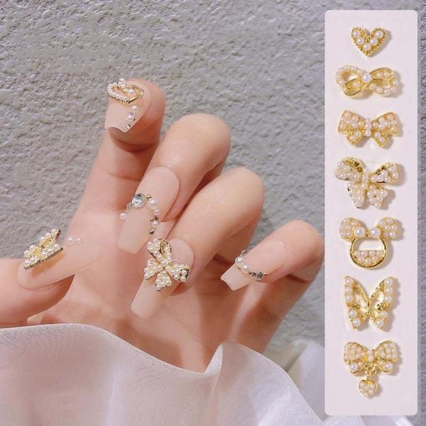 

nail art decorations charming pearl alloy jewelry japanese bowknot tie diamond bow pendant decoration, Silver;gold