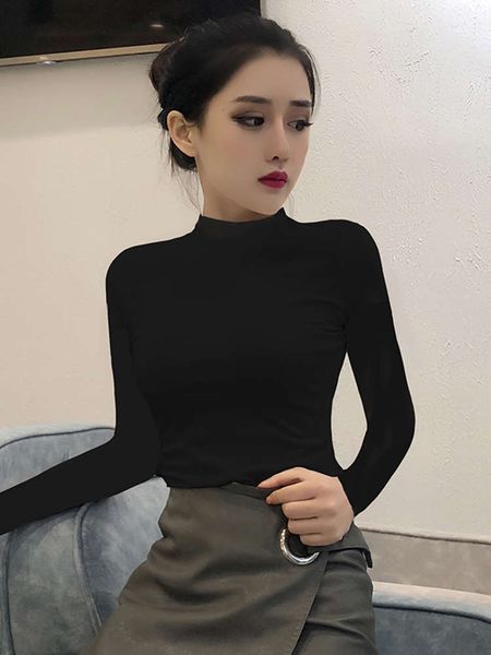

black half high collar base shirt for women's new style in spring 2021, White