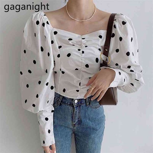 

vintage women polka dot blouse cropped fashion lady chic korean shirt blusas spring autumn blouses drop 210601, White