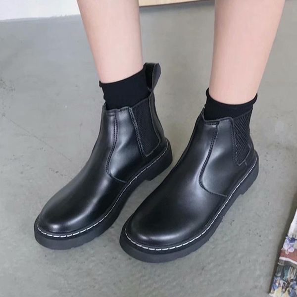 

boots rimocy pu leather short women autumn round toe slip on low heels ankle woman fashion black platform casual shoes