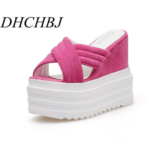 

slippers summer fashion wear women's 13cm korean high-heeled platform sponge cake thick-soled sandals and, Black