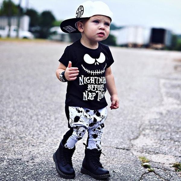 

0 4t halloween costume for kids newborn baby boy skull funny cute short sleeve t shirt pants clothes set, White