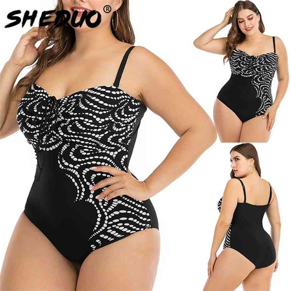 Plus Size Swimwear Mulheres Monokini Sexy Cadeado Corda Banheira Terno Bodysuit Feminino Grande Swimsuit 6XL 210712