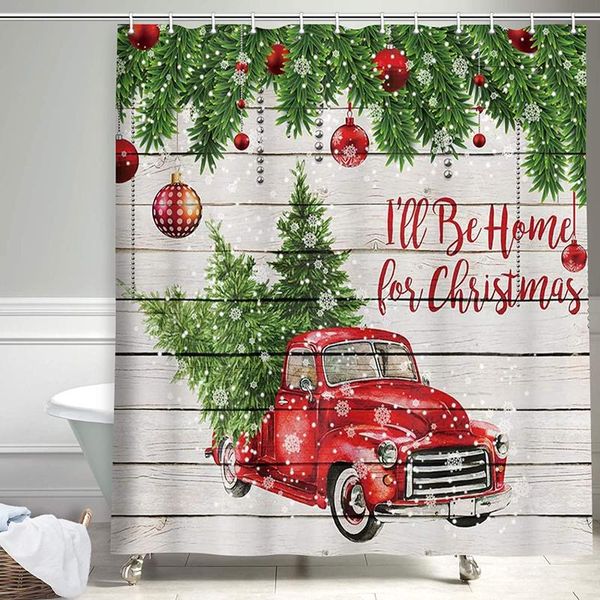 

shower curtains merry christmas colorful balls with pine fir tree fabric rustic wood bath bathroom accessory