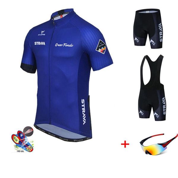 

racing sets strava cycling jerseys set short sleeve mtb bike men wear pro team clothes dress suit breathable bicycle glasses sunglasses, Black;blue