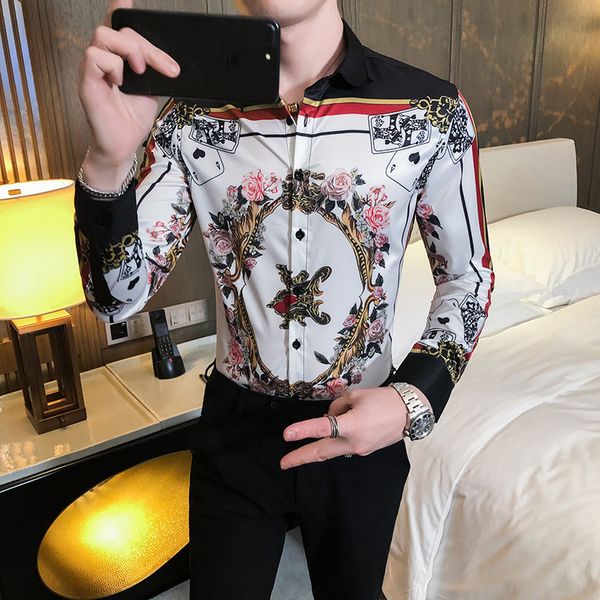 

british style new spring fashion casual fingerprint men's shirt 2021 all the fine set manga long club tuxedo rjel, Black;brown